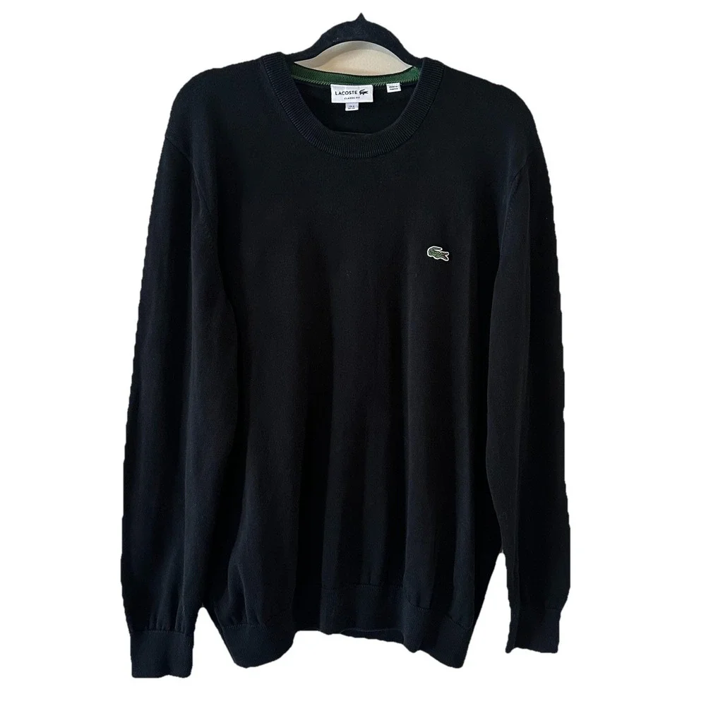 Lacoste Mens Black Sweater Shirt Classic Fit Crew Neck LS Pullover Logo Size XL